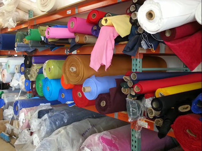 Fabric rolls in the Bean Products Chicago workshop.