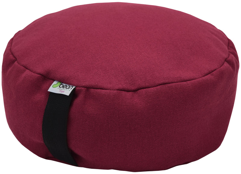cranberry red hemp fabric zafu meditation pillow with organic buckwheat hull filling