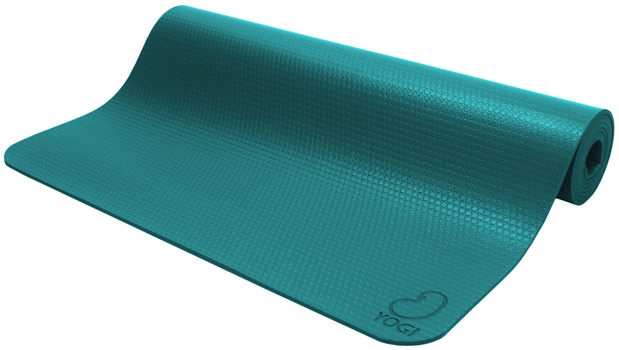 Teal Pro Eco GURU Yogi yoga fitness mat rolled out, textured non-slip surface