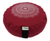 Hemp Zafu meditation cushion organic buckwheat hull fill with mandala design made in USA red