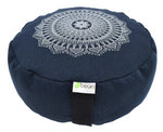 Hemp Zafu meditation cushion organic buckwheat hull fill with mandala design made in USA blueberry blue