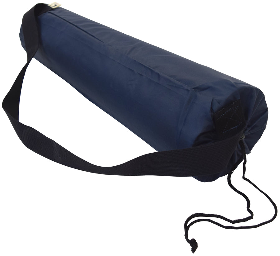 Black basic yoga mat bag made from recycled nylon with adjustable shoulder strap and drawstring closure
