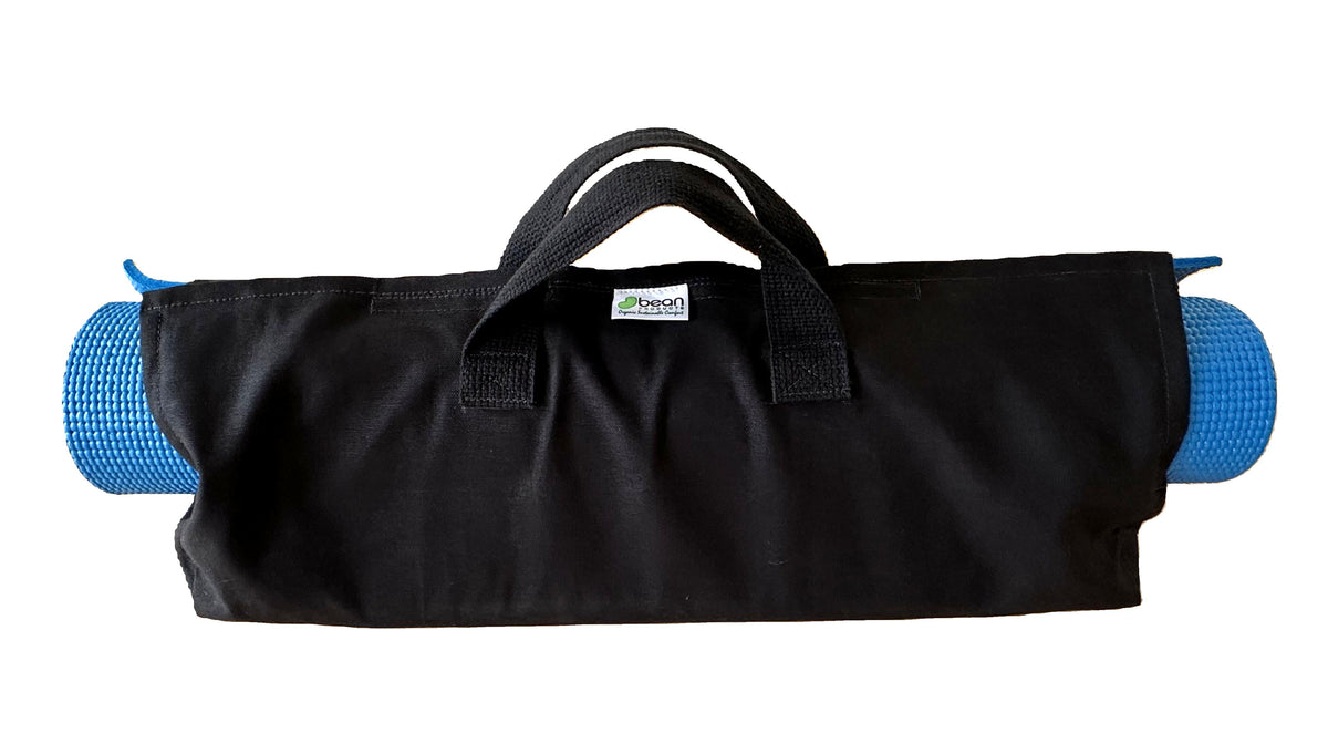 Portable meditation bench packed inside carry bag with yoga accessories