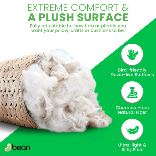 kapok fiber Bird-friendly down-like softness fiber with green background and bean logo