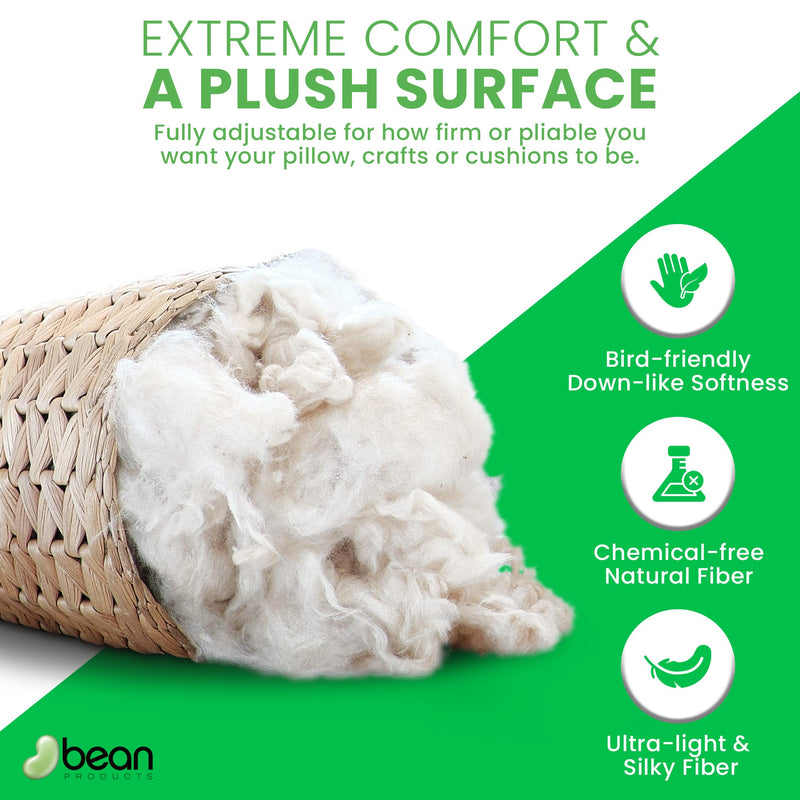 kapok fiber Bird-friendly down-like softness fiber with green background and bean logo