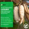 Kapok fibers in kapok tree seed pods  with 'bean' brand label and sustainability claims on a green background