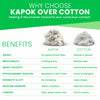 Comparison chart of kapok and cotton benefits on a green and white background