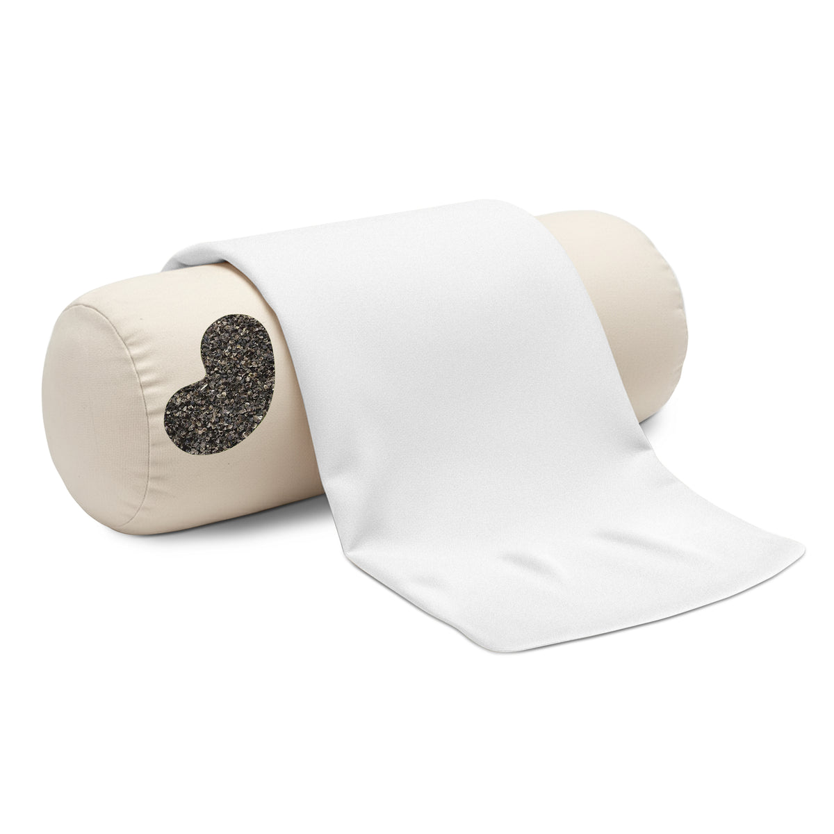 Millet neck roll pillow with partially unwrapped organic cotton cover