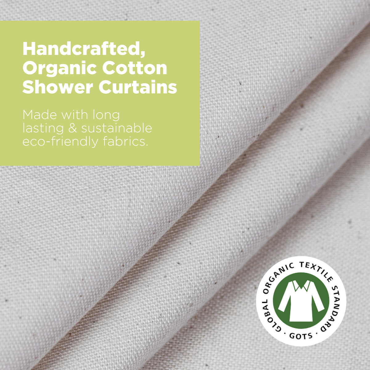 Handmade organic cotton shower curtain fabric close-up