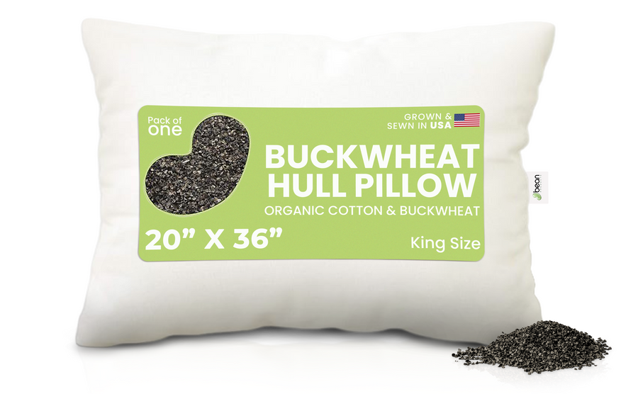 Buckwheat hull pillow with organic label for natural neck support sleep