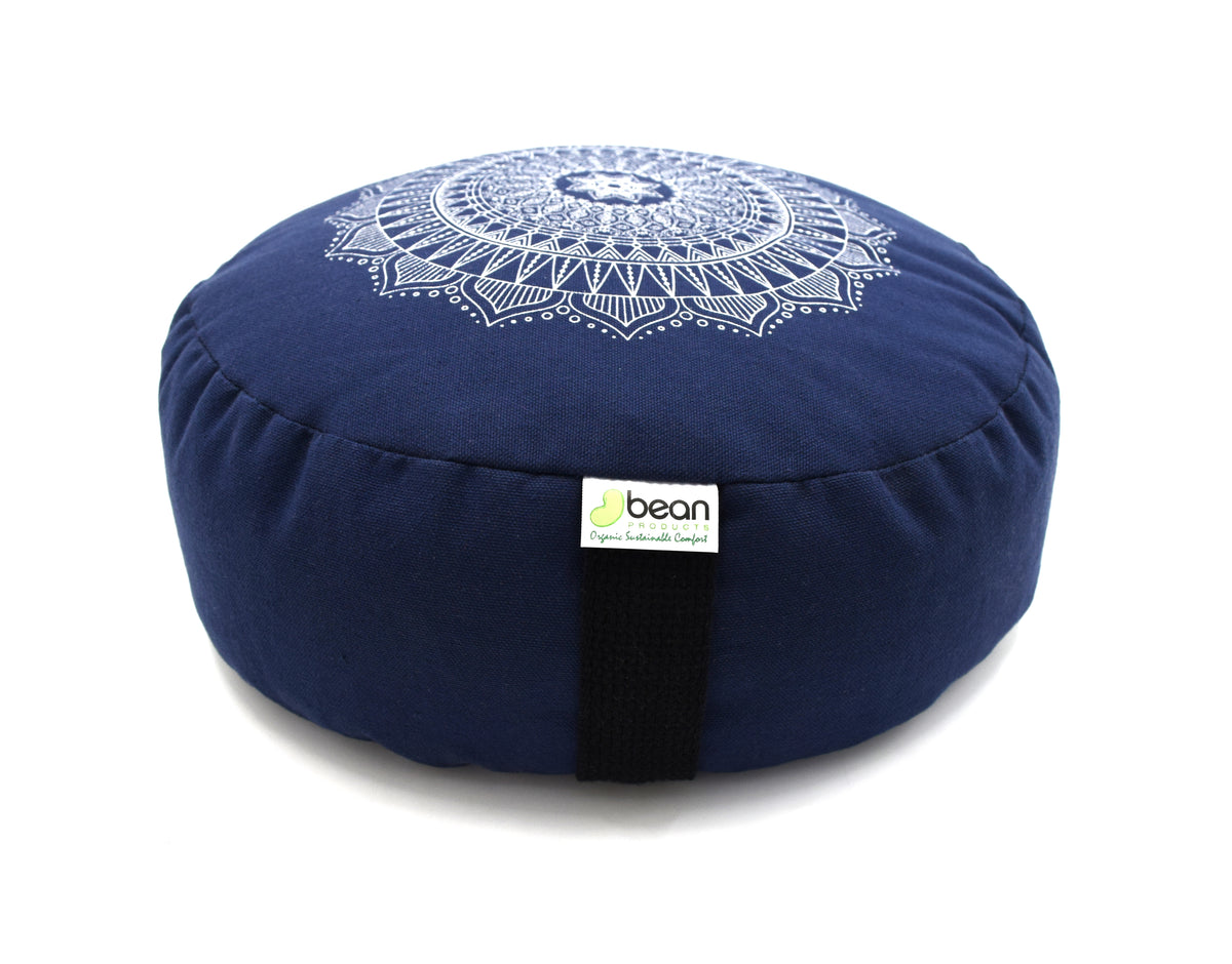 Classic navy blue round cushion with detailed mandala cotton print