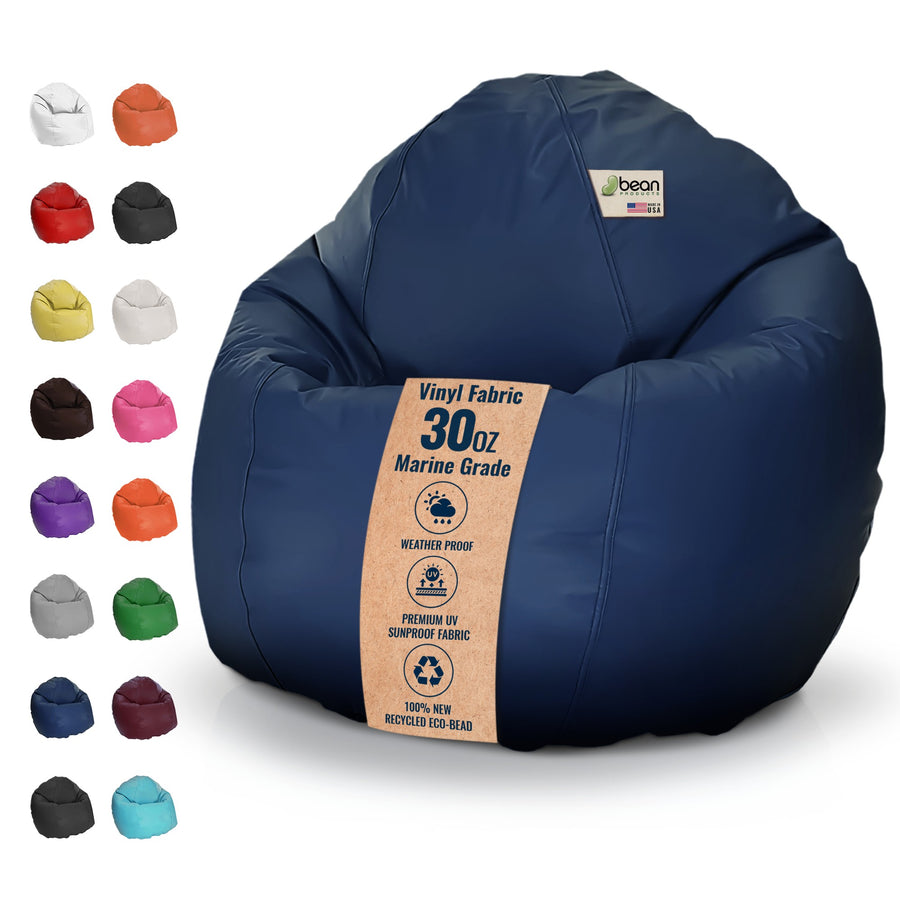 Navy blue marine grade vinyl bean bag chair waterproof UV resistant adult indoor outdoor lounger