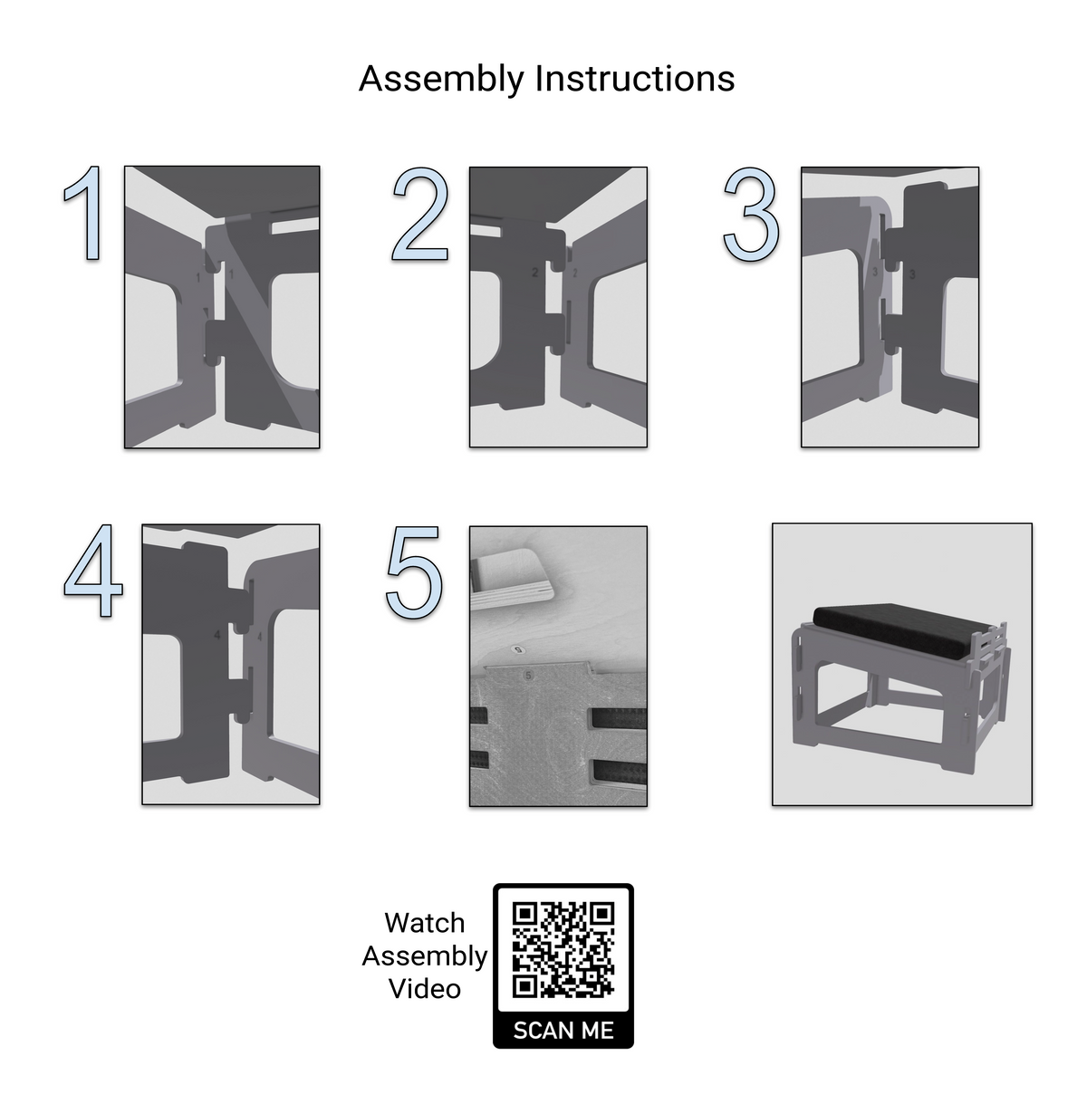 Assembly diagram and parts layout for active sitting chair platform