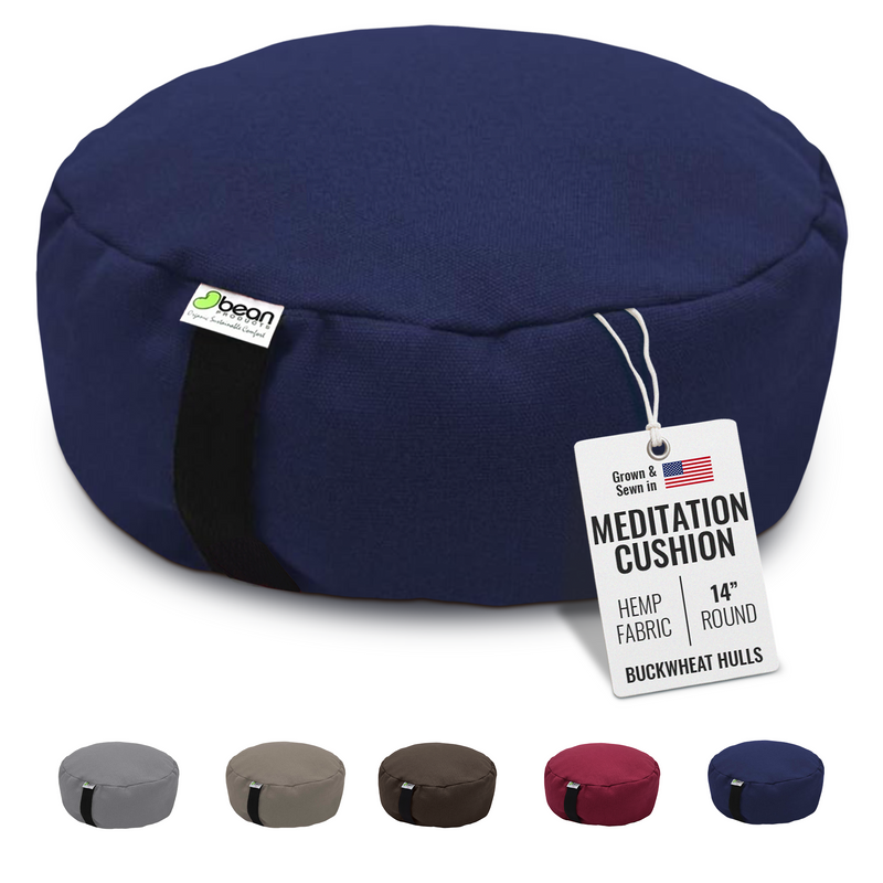 zafu meditation cushion round hemp blue berry color