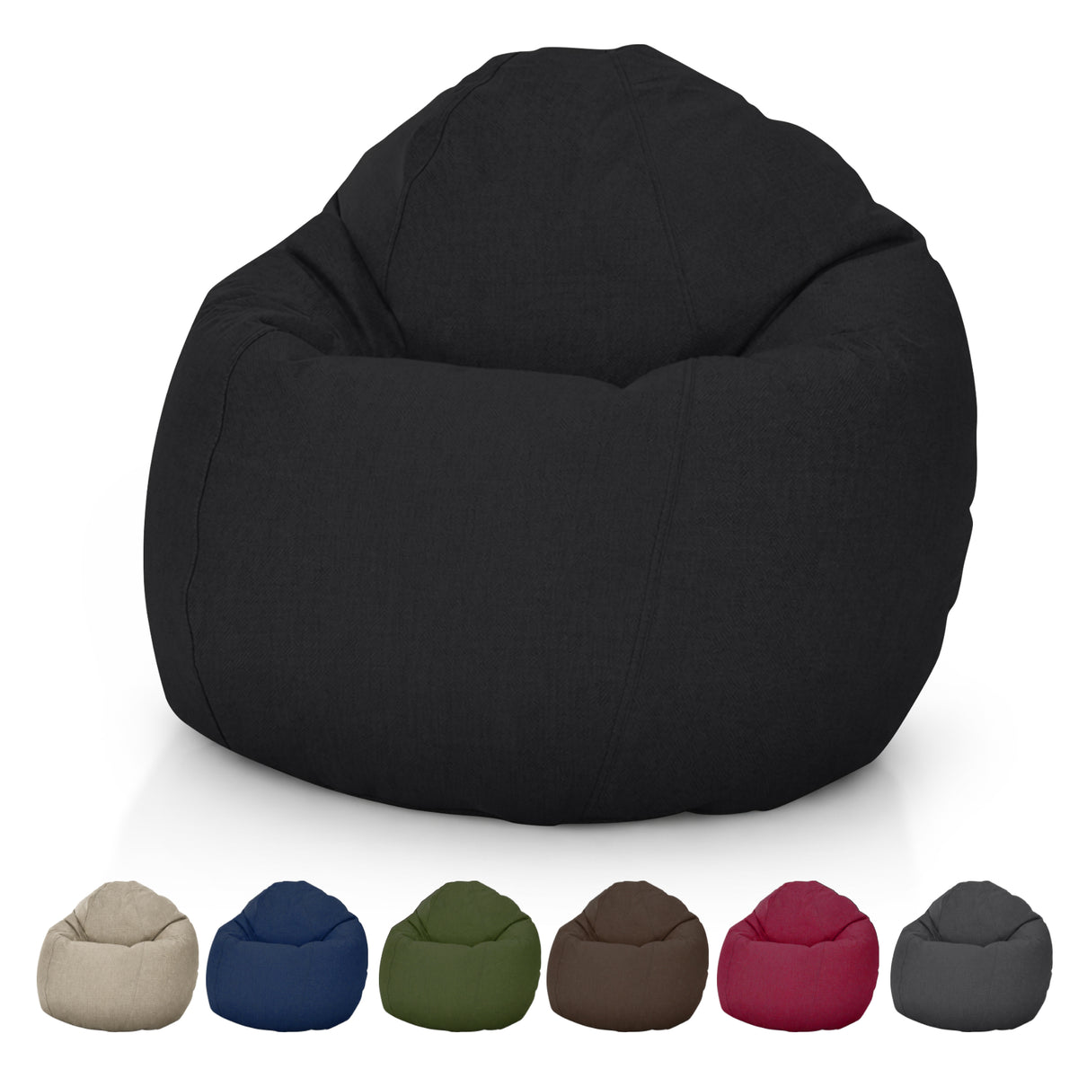 Black kids bean bag chair with soft superfill and round cozy shape