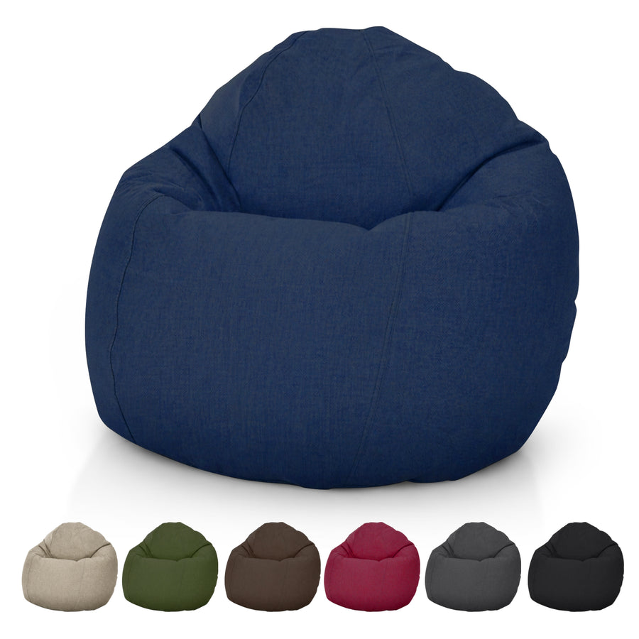 Navy blue kids bean bag chair with plush filling and modern design