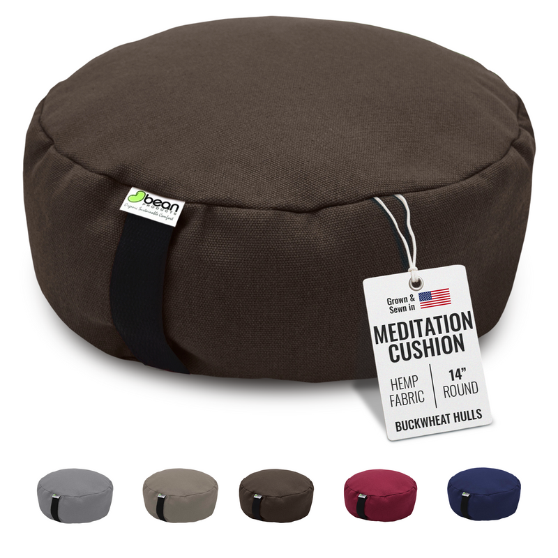 zafu meditation cushion round hemp cocoa brown color