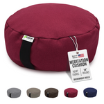 zafu meditation cushion round hemp cranberry red color