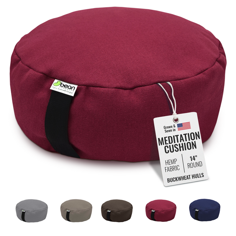 zafu meditation cushion round hemp cranberry red color