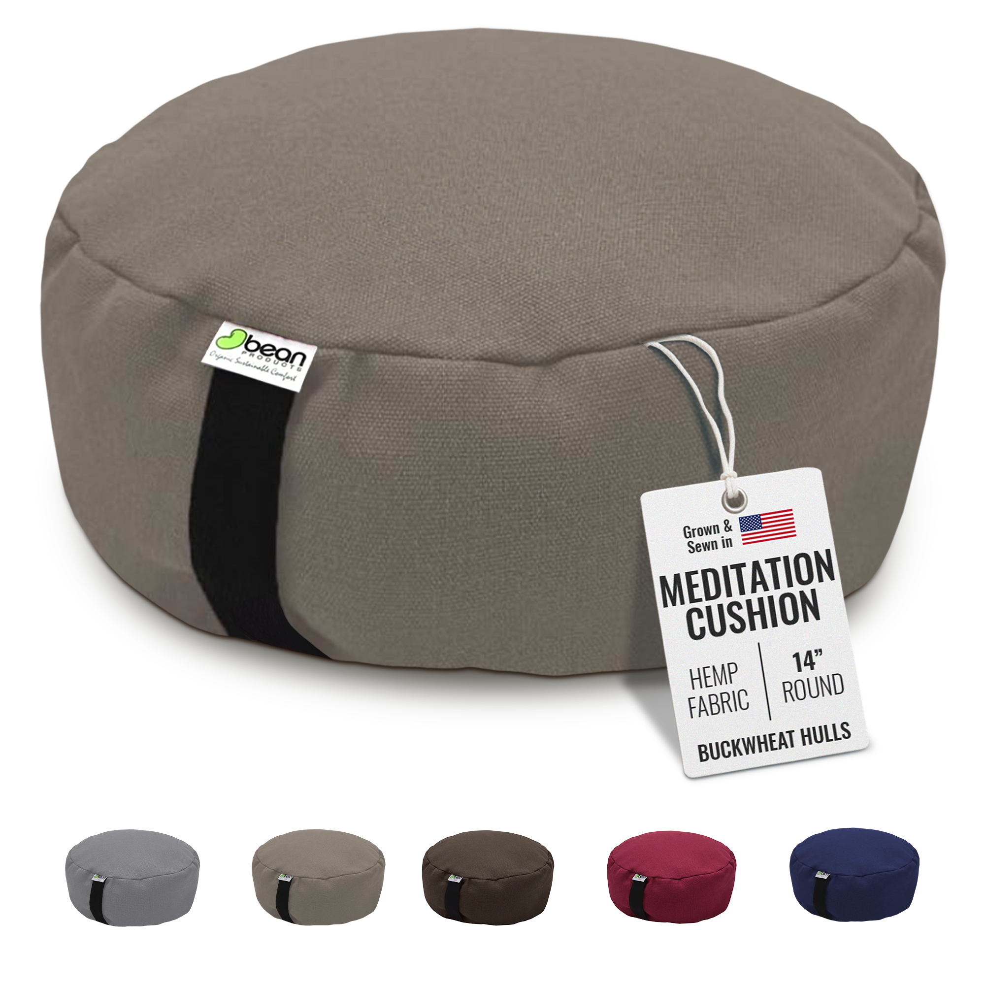 Zafu Meditation Cushion - Hemp & Organic Buckwheat Hulls – Bean