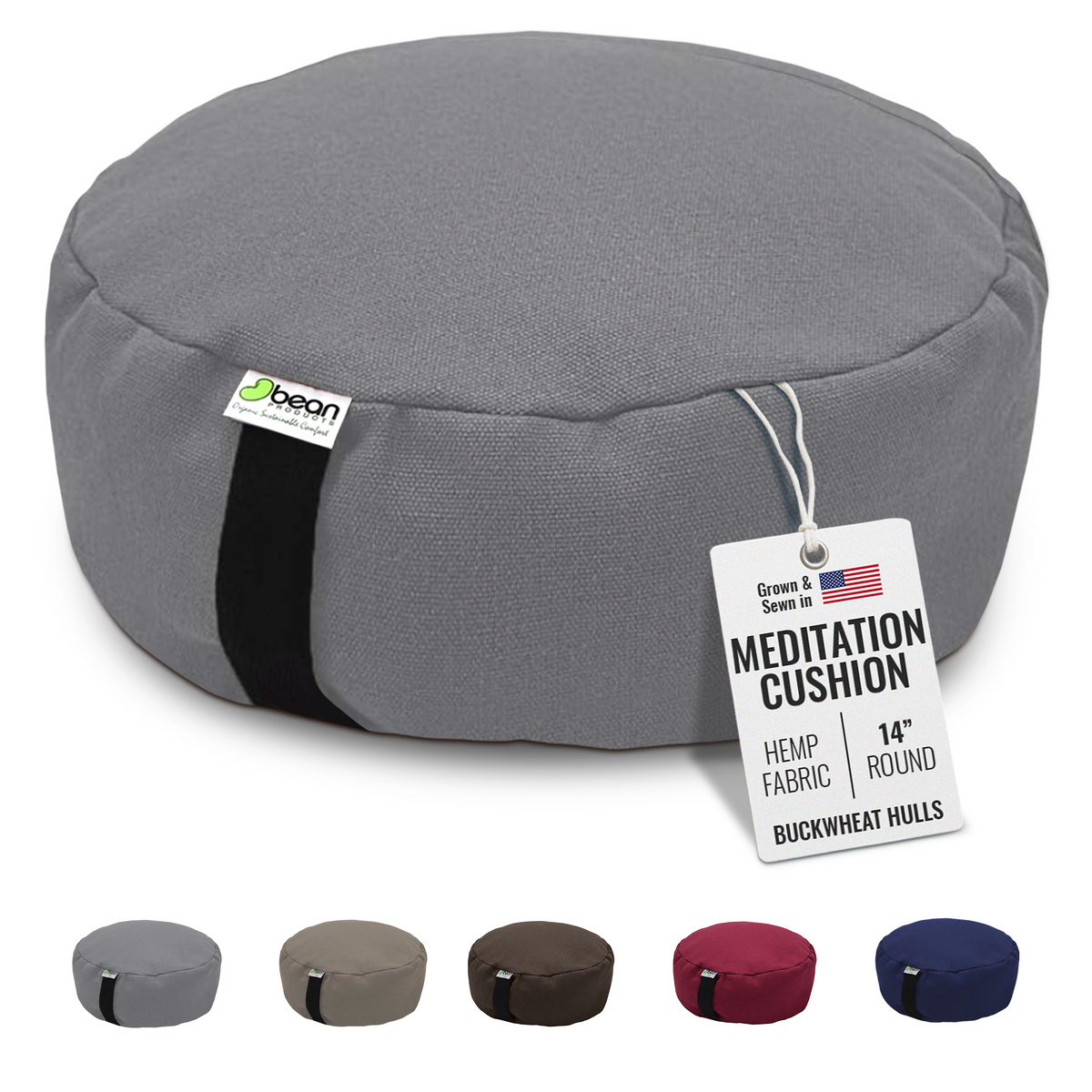 zafu meditation cushion round hemp shadow gray color