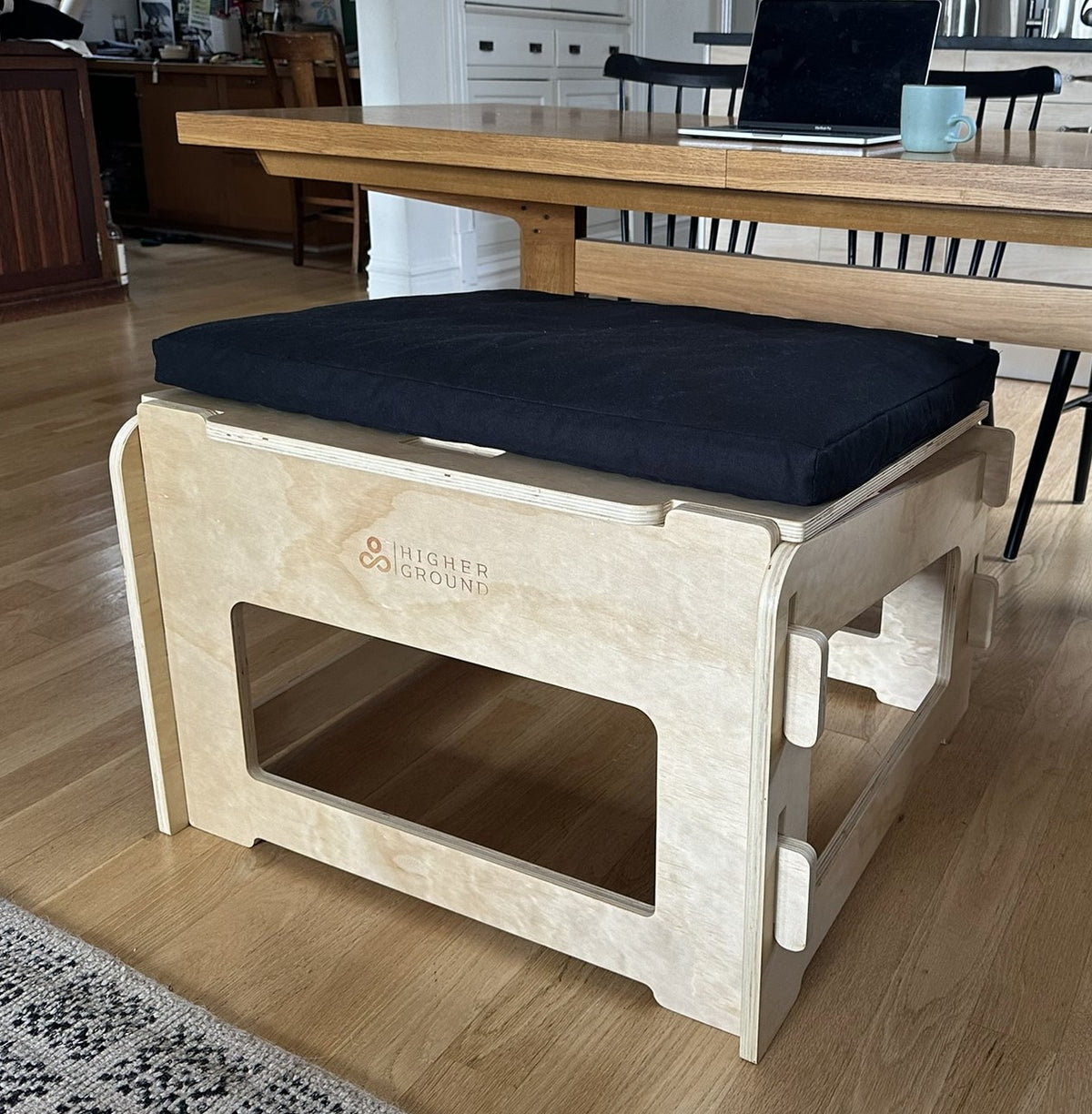 Adjustable wooden meditation chair with ergonomic angled seat platform