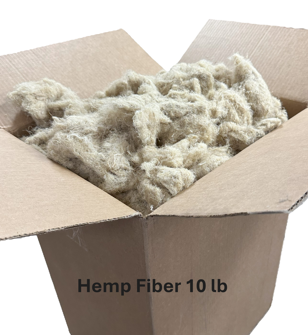 Hemp fiber fill inside box showing bulk natural stuffing material