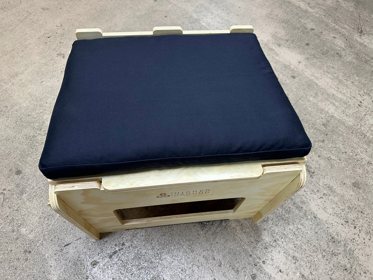 Blue cushion meditation platform chair for ergonomic sitting