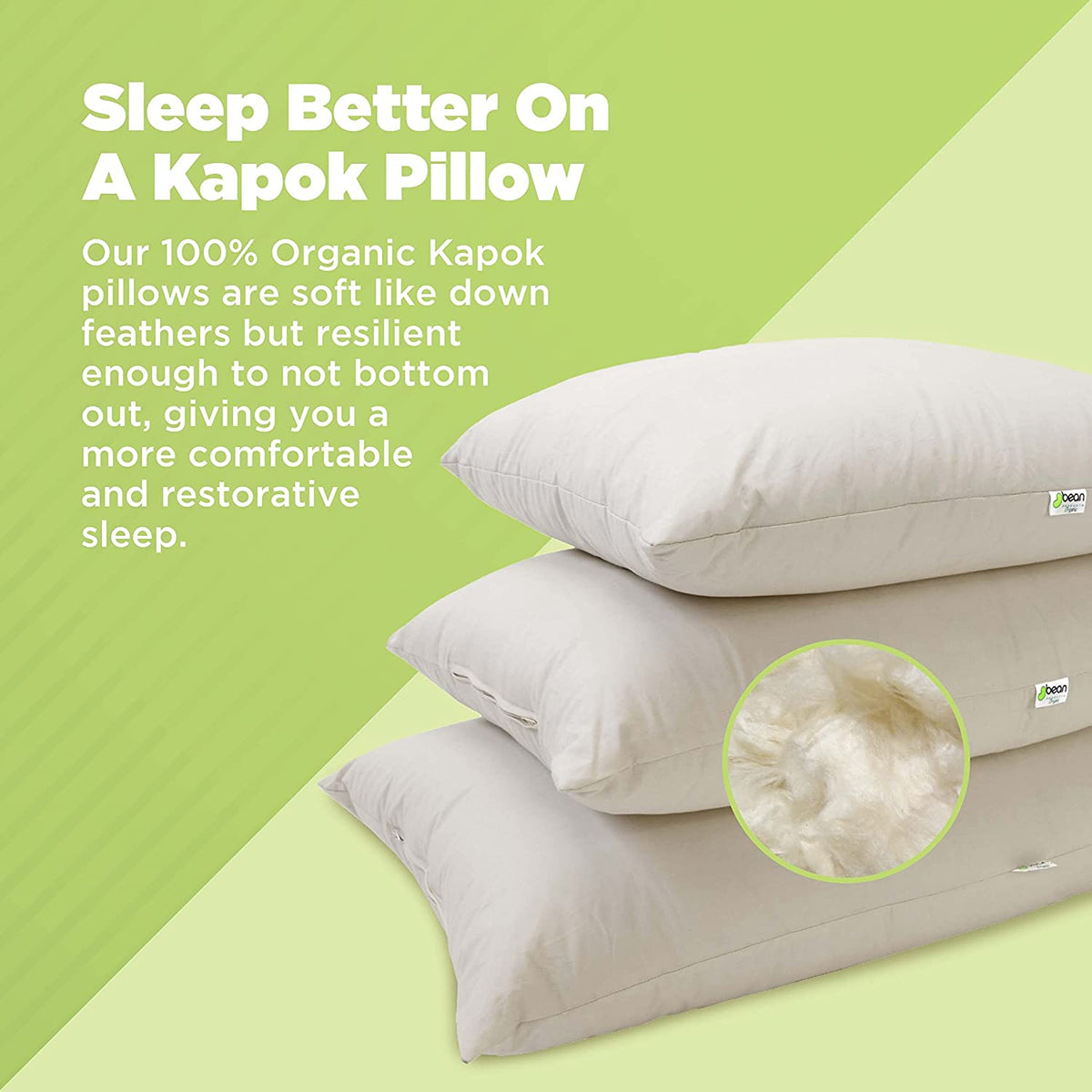 Organic kapok pillow set with 100 percent organic cotton cover plant based vegan sleep pillows standard size
