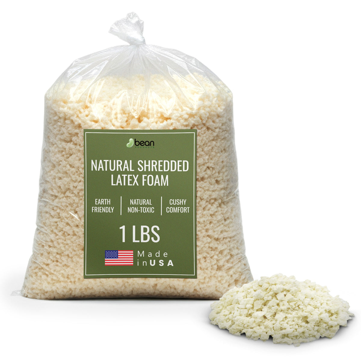 Large bag of organic shredded latex foam fill for pillows and upholstery