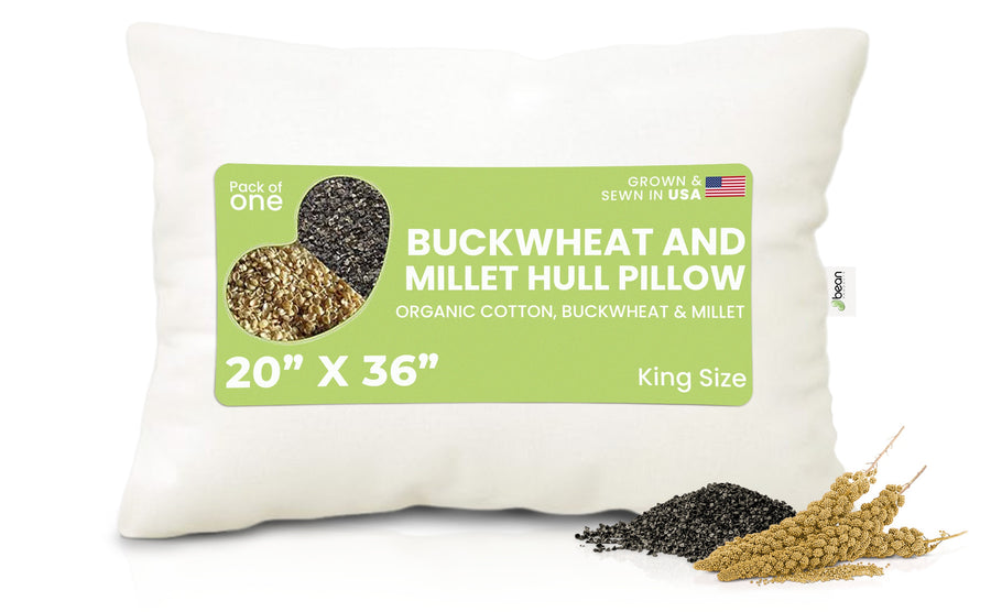 Organic multi-grain sleep pillow with buckwheat and millet hull fill for therapeutic head and neck support standard size 20x26