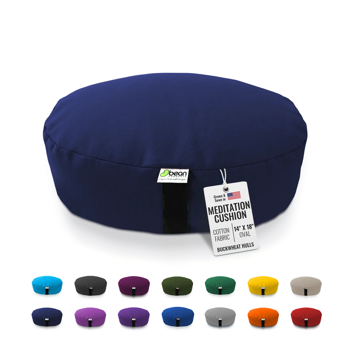 Navy blue oval shaped zafu meditation cushion