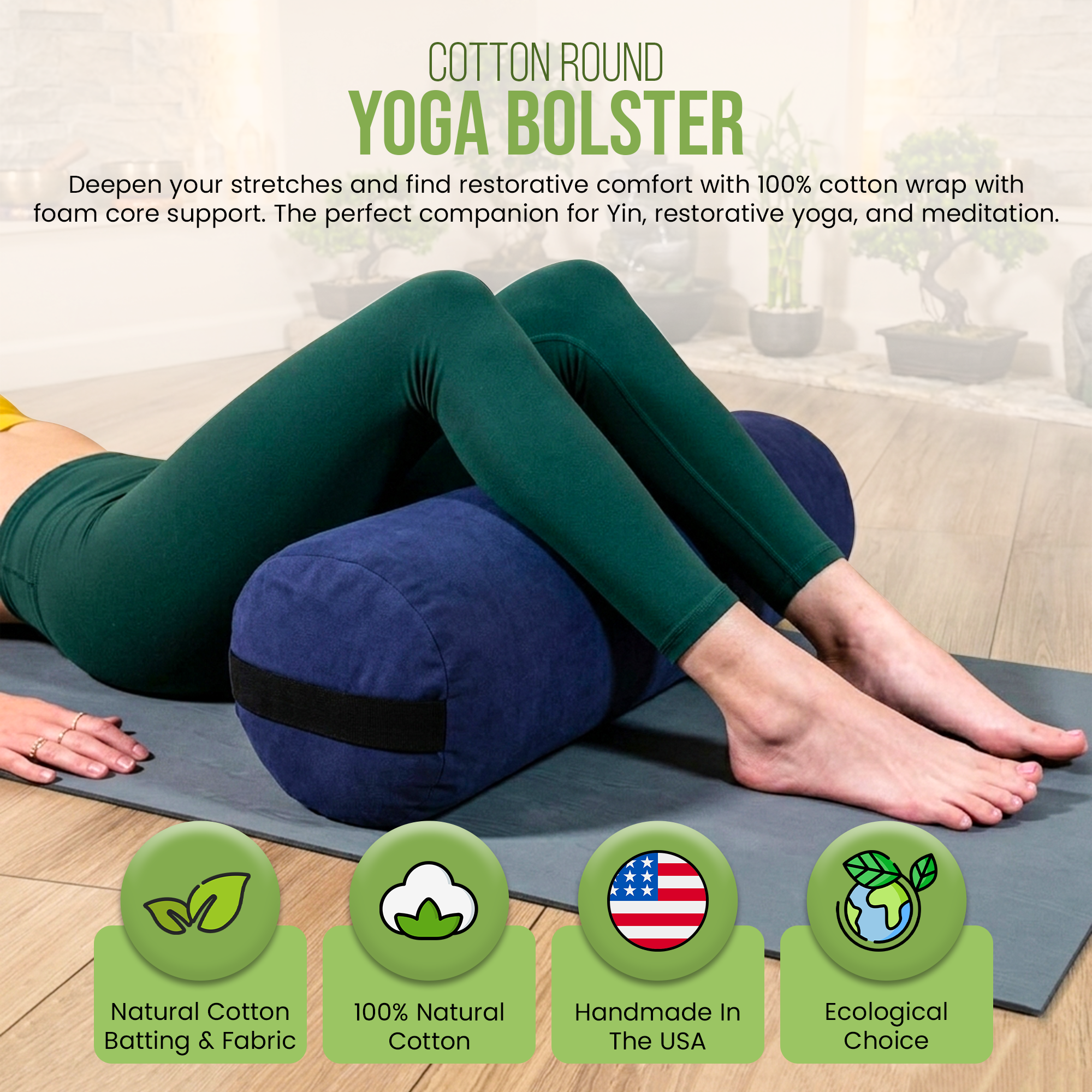 Organic Cotton Yoga Bolster - Round, Rectangle & Pranayama – Bean