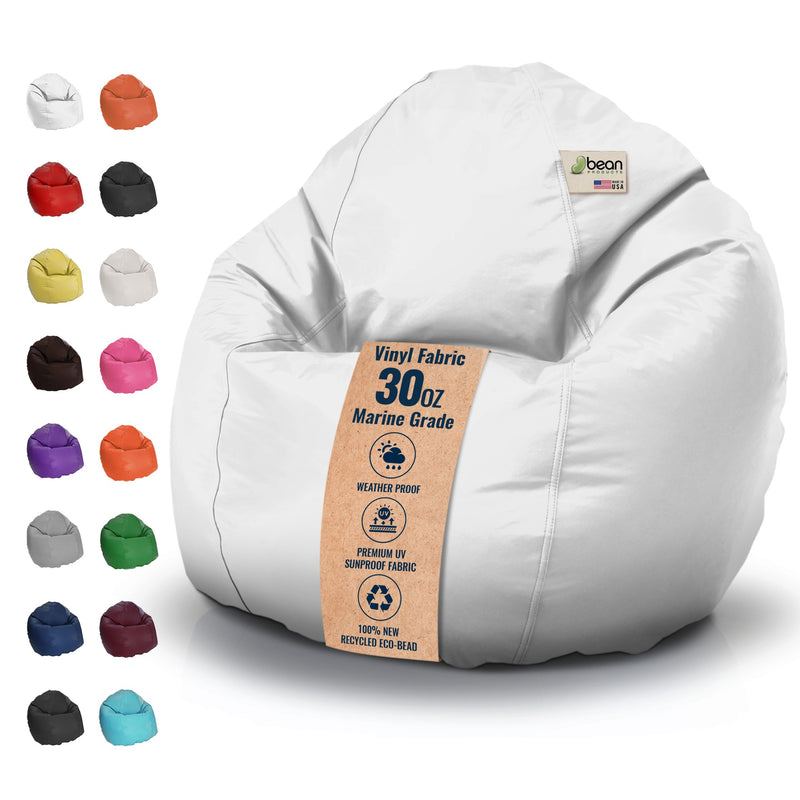 Vinyl Bean Bag Chair Marine Grade Premium - Waterproof, UV resistant ComfyBean Adult size lounger classic style Indoor Outdoor Boat beanbag chair