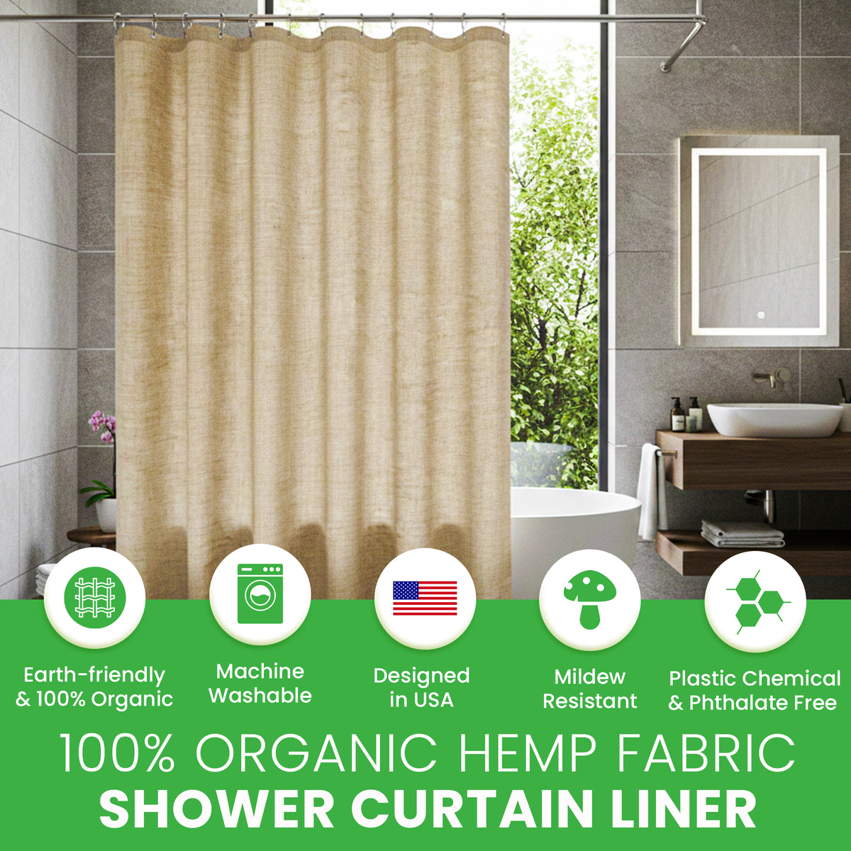 100% organic hemp fabric shower curtain liner detail
