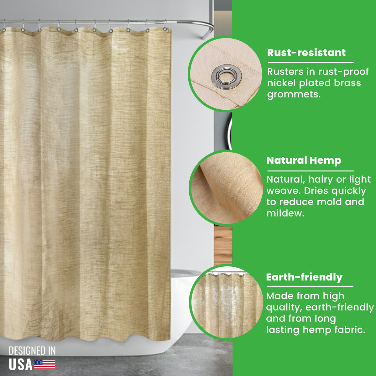 Hemp shower curtain fabric layers showing natural texture