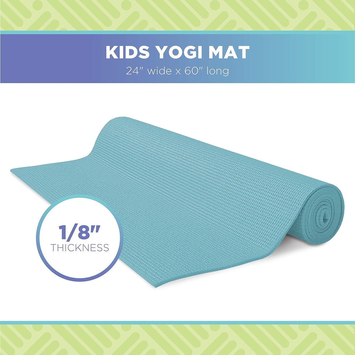 Kids yoga mat rolled with thickness measurement, cushioned non-slip design