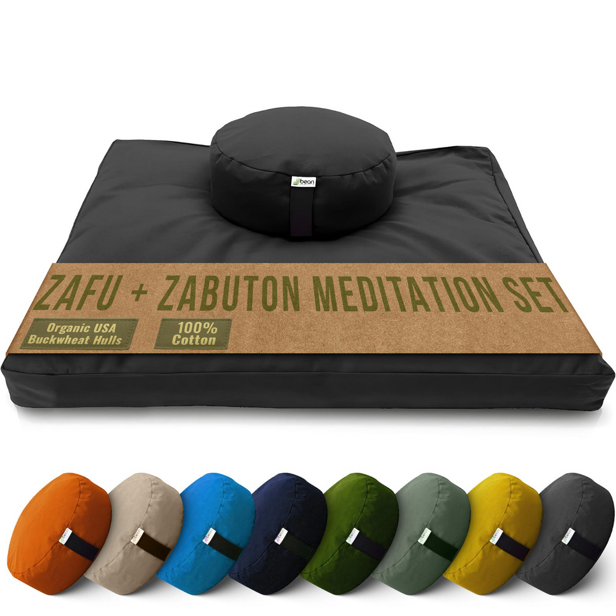 Black meditation cushion set zafu and zabuton folded zabuton