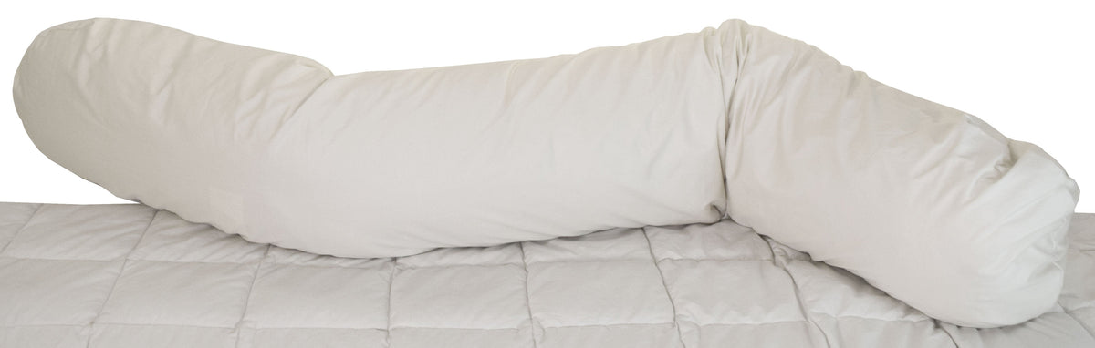Curved kidney bean body pillow in organic cotton, ergonomic design for kids sleeping, side support and relaxation