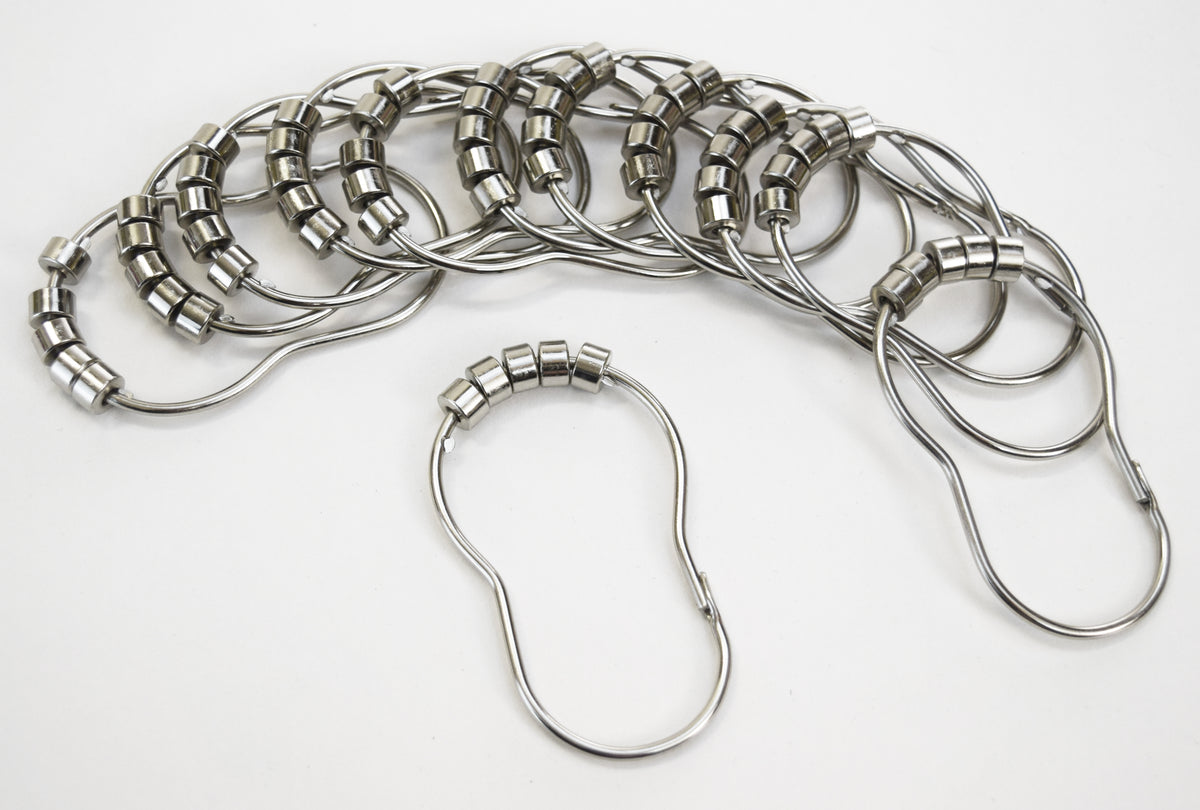 Stainless steel roller rings for shower curtain, rust resistant smooth glide shower curtain hooks for bathroom rods