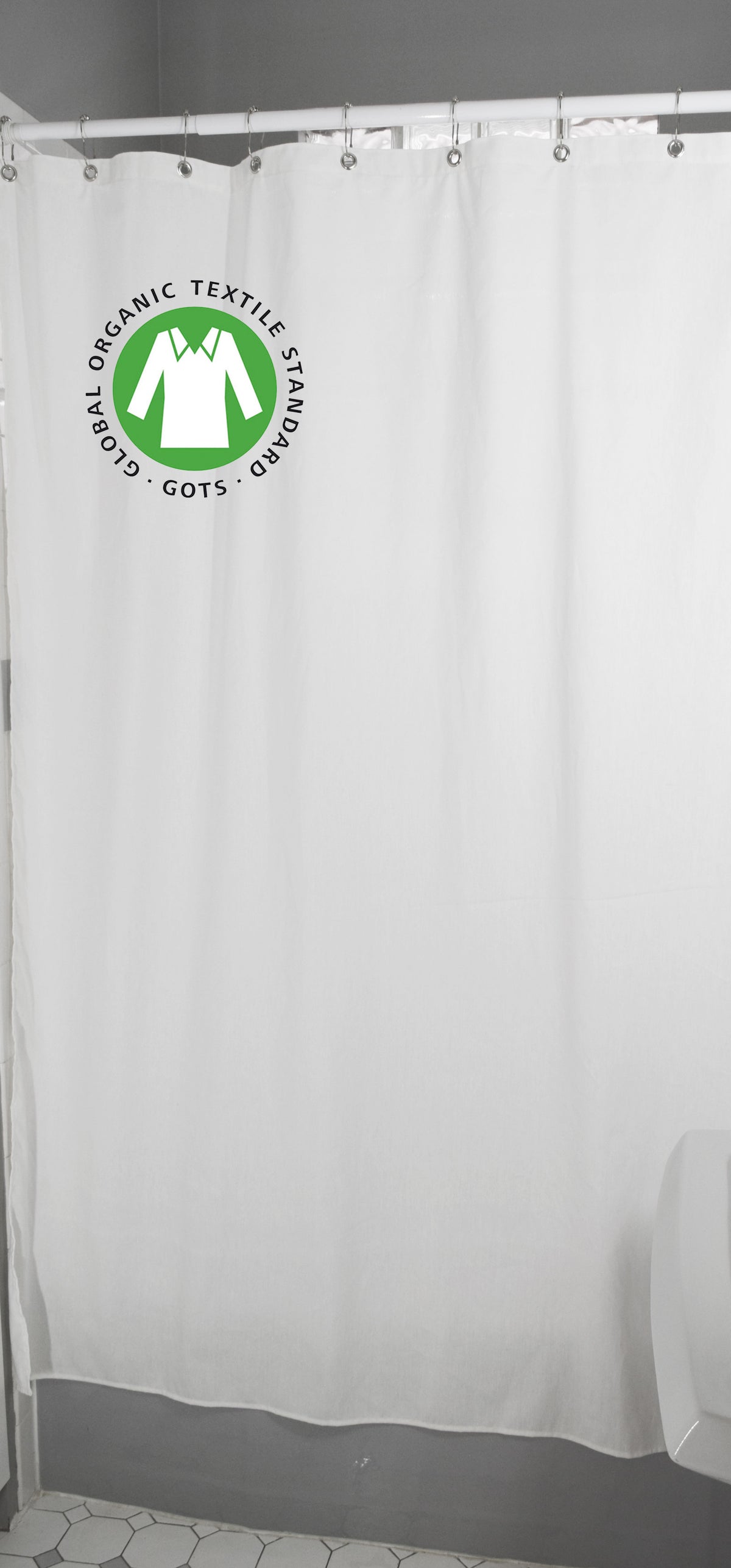 White organic cotton shower curtain – standard bath size