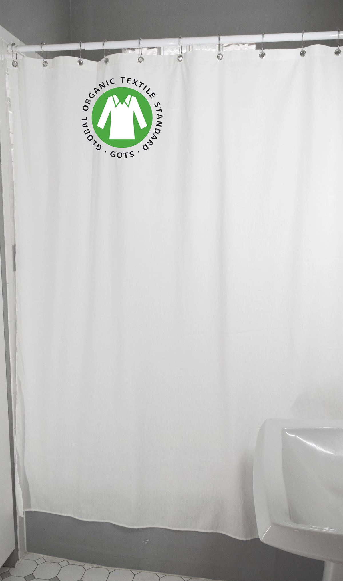 White organic cotton shower curtain – standard bath size 1