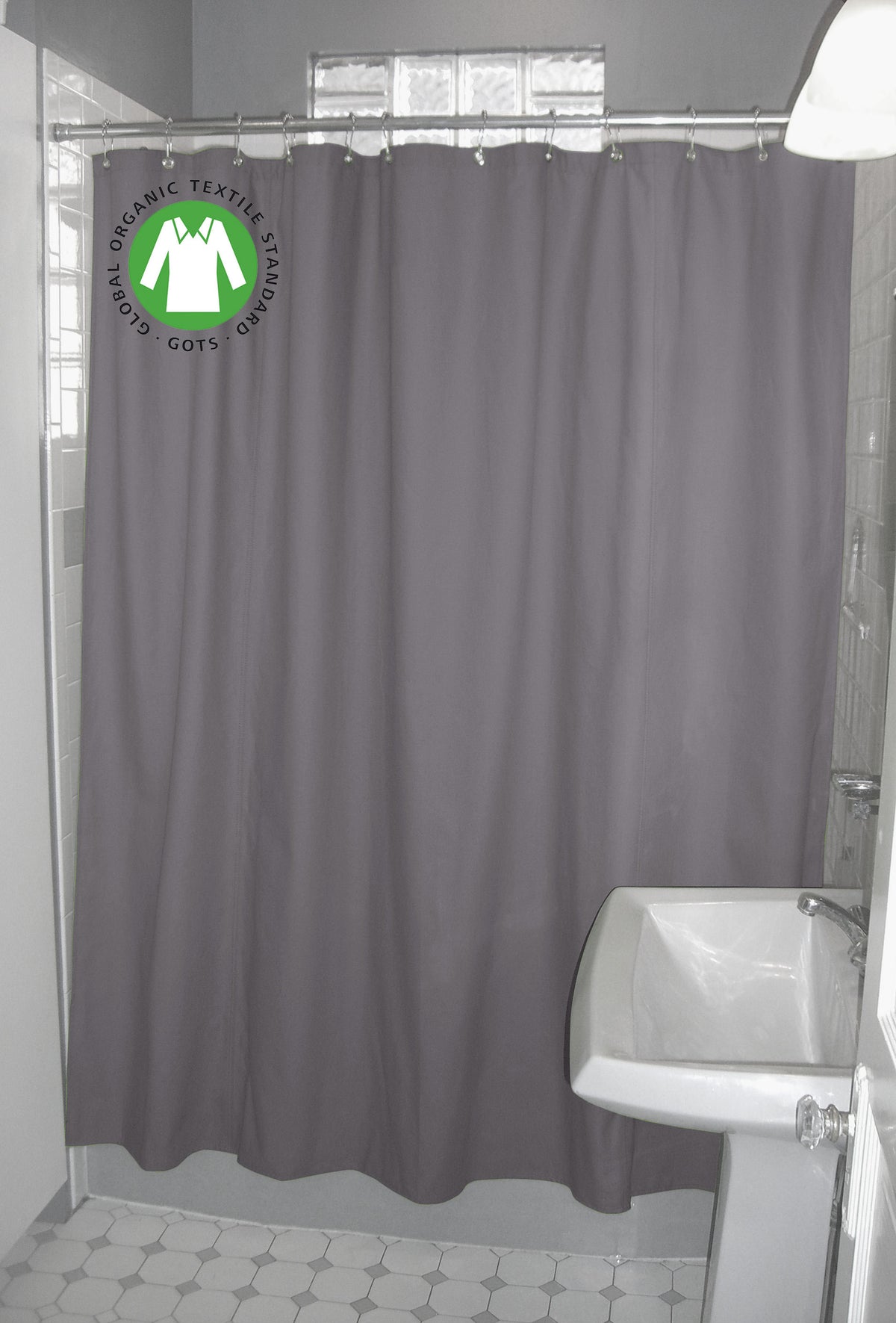 Gray organic cotton shower curtain – full length bath size