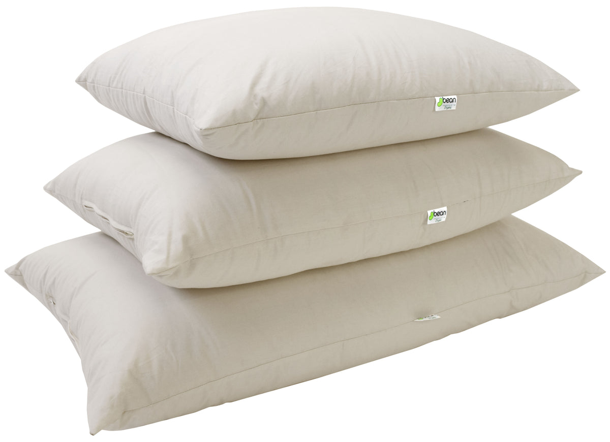 Stack of organic kapok bed pillows soft breathable vegan pillows with cotton fabric