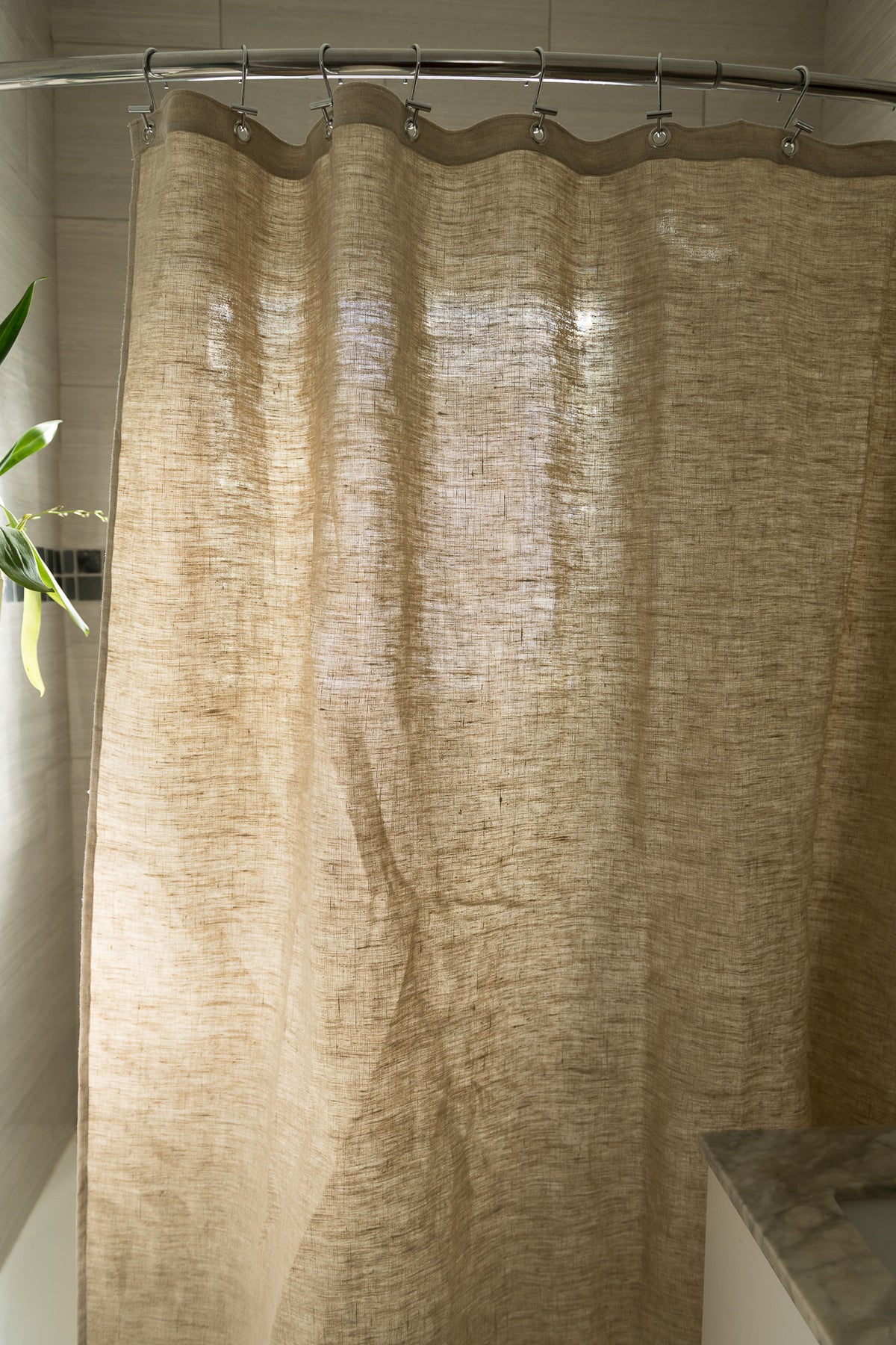Hemp shower curtain care tag – made in USA label