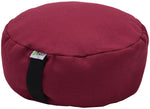 cranberry red hemp fabric zafu meditation pillow with organic buckwheat hull filling