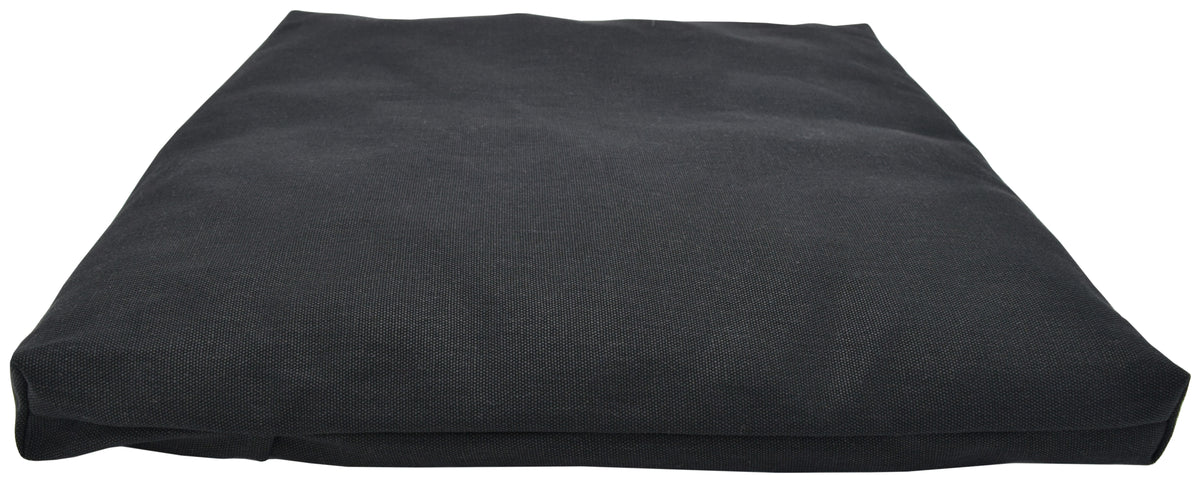 Zabuton meditation base cushion small travel size in black hemp fabric with recycled cotton interior