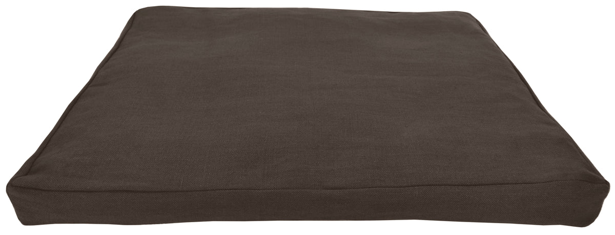 Zabuton meditation base cushion small travel size in dark brown hemp fabric with recycled cotton interior
