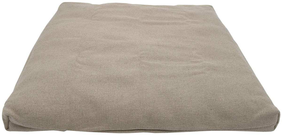 Zabuton meditation base cushion small travel size in natural beige hemp fabric with recycled cotton interior