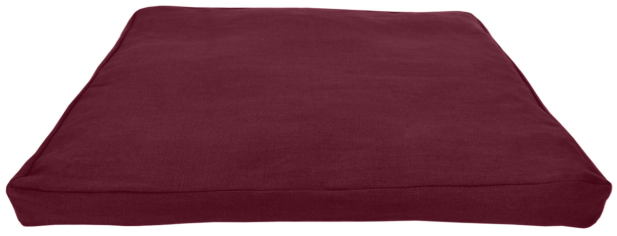 Zabuton meditation base cushion small travel size in deep red hemp fabric with recycled cotton interior